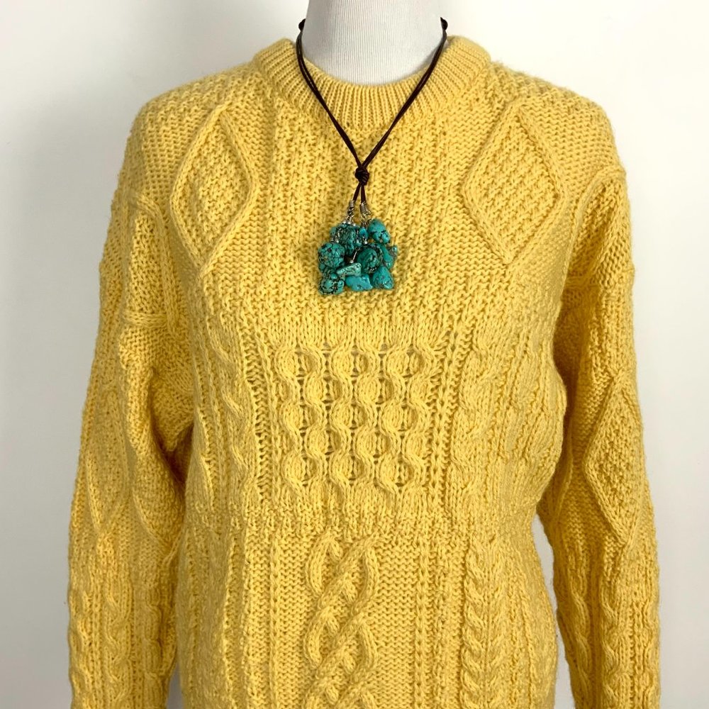 Vintage British Wool Knitwear Fisherman Large Knit Sweater Mustard Sz M